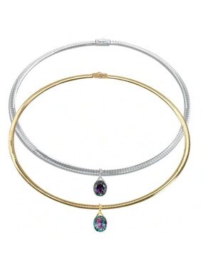 NIB Reversible Diamond Omega Necklace & Northern Lights Quartz Pendant
